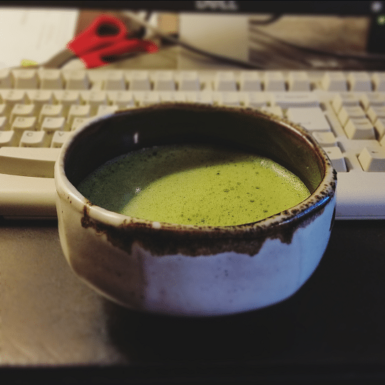 matcha at the keyboard.